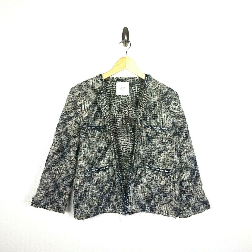 Zara Knitwear Wool Tweed Jacket sz Large Brown